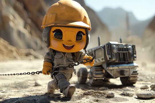 Cute Baby Animation Pulling Big Metal Vehicle: Beep Beep Baymax Adventure in Sci-Fi City