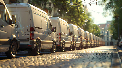 transporting service company, commercial delivery vans in row