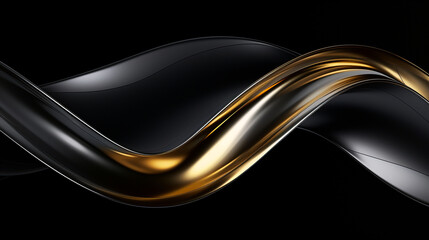 Abstract 3d chrome liquid holographic fluid wave background on black background