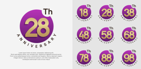 anniversary logotype vector set with purple color circle and gold number can be use for celebration moment