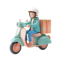 Delivery Scooter with Cardboard Box and Helmet
