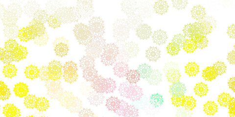 Light green, red vector beautiful snowflakes backdrop with flowers.