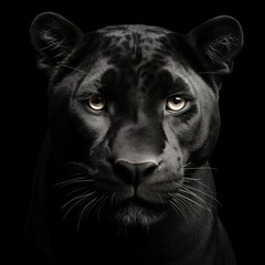Panther. Artistic, sketchy, black and white portrait of a panther head on a black background.