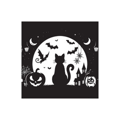 Halloween black cat  vector silhouette, black cat  vector black and white color, black cat  vector art design style 