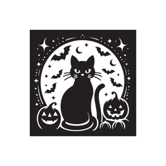 Halloween black cat  vector silhouette, black cat  vector black and white color, black cat  vector art design style 