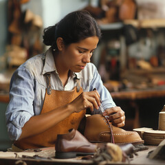 Mujer fabricando calzado