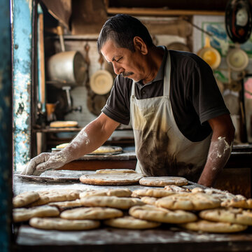 Hombre preparando galletas en una panaderia,  negocio familiar