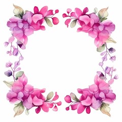 bougainvillea themed frame or border for photos and text.featuring bright pink and purple flowers. watercolor illustration, Floral Border , watercolor, Floral Frame.