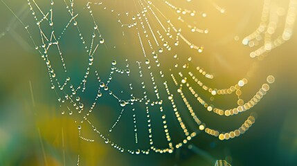 Naklejka premium A macro shot of dew drops on a spider web.