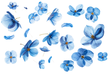 Blue Butterfly and Flower Set flowers petals flying for Spring Nature Design