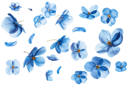 Blue Butterfly and Flower Set flowers petals flying for Spring Nature Design