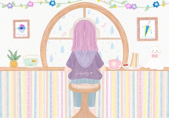 girl in rainy day background banner