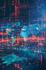 Obraz premium A Futuristic Digital Landscape Depicting the Growing Threat of Cyberattacks and the Importance of Robust Cybersecurity Measures in the Interconnected