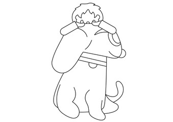 Outline boy and dog, lineart boy and dog, doodle boy and dog, simple boy and dog drawing, cute cartoon boy and dog drawing