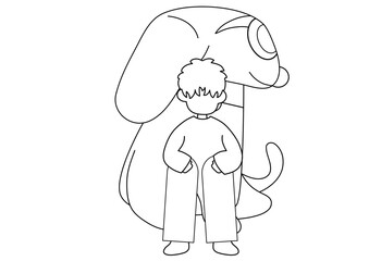Outline boy and dog, lineart boy and dog, doodle boy and dog, simple boy and dog drawing, cute cartoon boy and dog drawing
