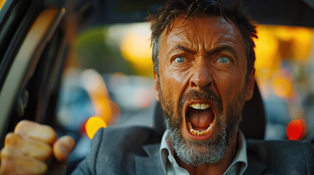 Man Yelling in Car During Traffic