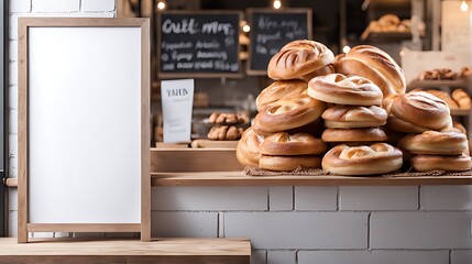  Blank advertising mockup board for advertisement at the bakery shop. 