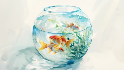 water color glass fish bowl containing tropical fish