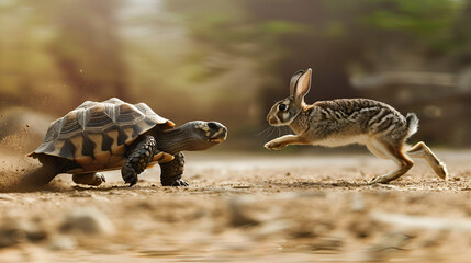 Naklejka premium The Rabbit or the Turtle ,generative ai