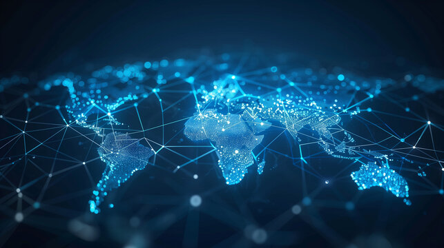 "Abstract world map, idea of worldwide connections and linking, international data moving and cyber tech, global business, info swap and telecom"