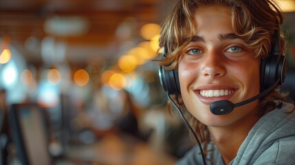 Happy Young Male Call Center Agent Working