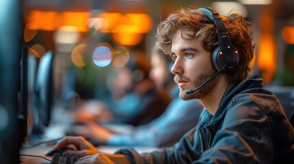 Focused Gamer Playing in Computer Tournament