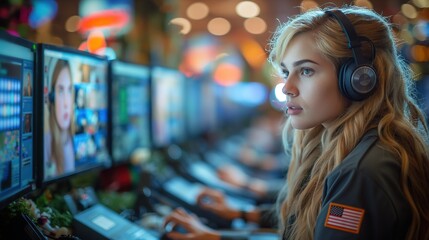 Female Gamer Participating in Competitive Video Gaming Event
