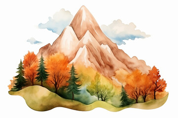 This is an illustration of a mountain landscape in the fall