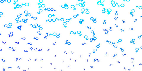 Light BLUE vector texture with women's rights symbols.