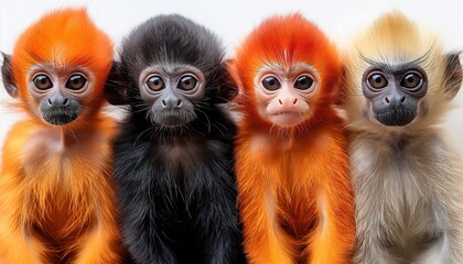 Colorful Ebenslangur Monkeys Posing for Portrait