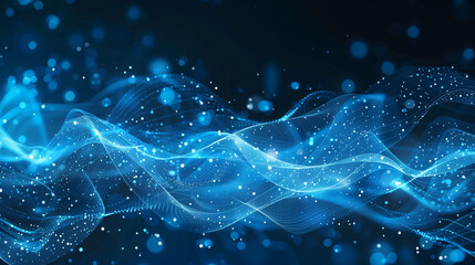 "Abstract blue tech backdrop with digital waves, dynamic network setup, AI neural connections, cyber quantum computing, and electronic global smarts"