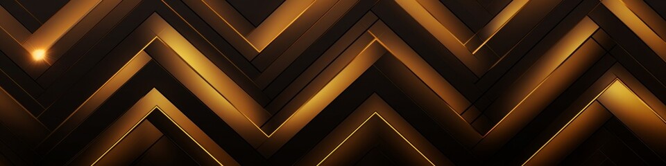 A dazzling art deco geometric background with a golden zigzag pattern on a dark backdrop, banner