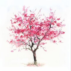 Watercolor painting of a vibrant cherry blossom tree in full bloom, with delicate pink flowers adorning its branches, Generative AI