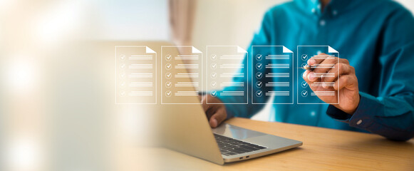 Document management system DMS. Assessment form, questionnaire, checklist and clipboard task...