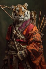 Stunning appearance: the figure of a tiger in human body carries an arrow, creating an alluring impression of mysticism and adventure. 🏹🐅