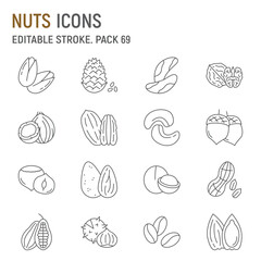 Nuts line icon set, seeds collection, vector graphics, logo illustrations, nuts vector icons, snack food signs, outline pictograms, editable stroke