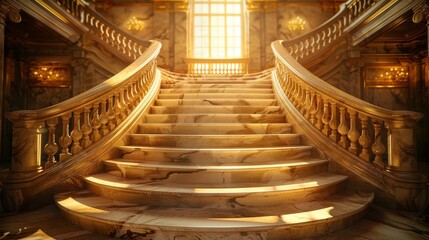Obraz premium Luxurious grand staircase leading to success, bathed in a golden light, symbolizing prosperity in business