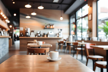 Fototapeta premium Abstract blur interior coffee shop or cafe for background.