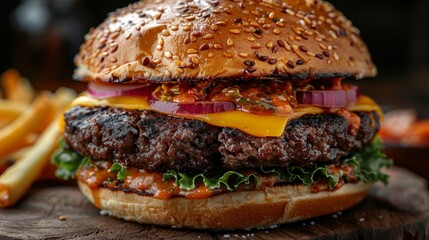 Delicious Burger Delights: Tempting 4K HD Wallpaper for Food Lovers