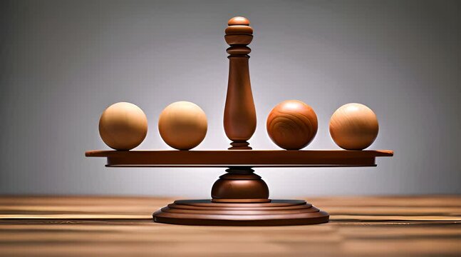 A Wooden Scale and Four Balls. Balancing Act