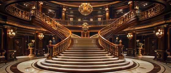 Obraz premium Grandiose staircase, a beacon of luxury and ambition, perfect backdrop for high-stakes business dealings