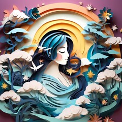 girl with flowers in paper cut styles