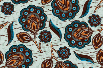 Abstract African Flower, Vibrant Seamless Pattern background, Textile Art, Fashion Artwork for Fabric Printing on Stylish Clothing and Bags, Ethnic Design.
