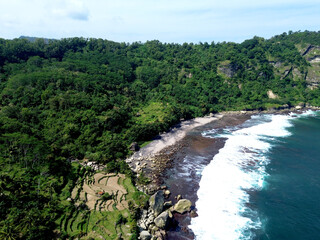 Naklejka na ściany i meble Aerial view of Pangasan beach in Pacitan, East Java, Indonesia