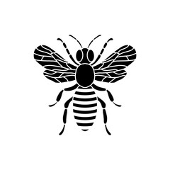 Honey Bee Icon. Black Bee On White Background. Vector Silhouette. Graphic illustration of insect silhouette vector drawing for honey products, package, design.
