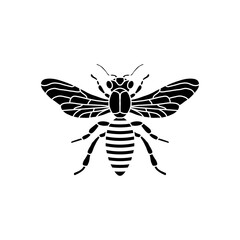 Honey Bee Icon. Black Bee On White Background. Vector Silhouette. Graphic illustration of insect silhouette vector drawing for honey products, package, design.