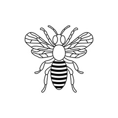 Bee outline black icon. Clipart image isolated on white background. Graphic illustration of insect silhouette vector drawing for honey products, package, design.