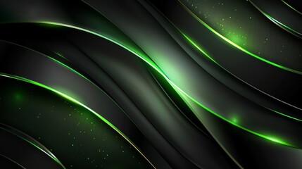 Obraz premium Dynamic black and green background with soft gradient lines and a lustrous metal texture for a modern tech aesthetic