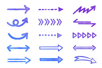 スタンプ風の手書き矢印セット　青