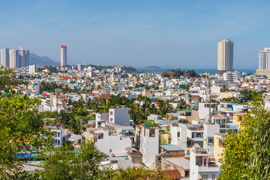 Distant view of a city skyline at Nha Trang in Vietnam